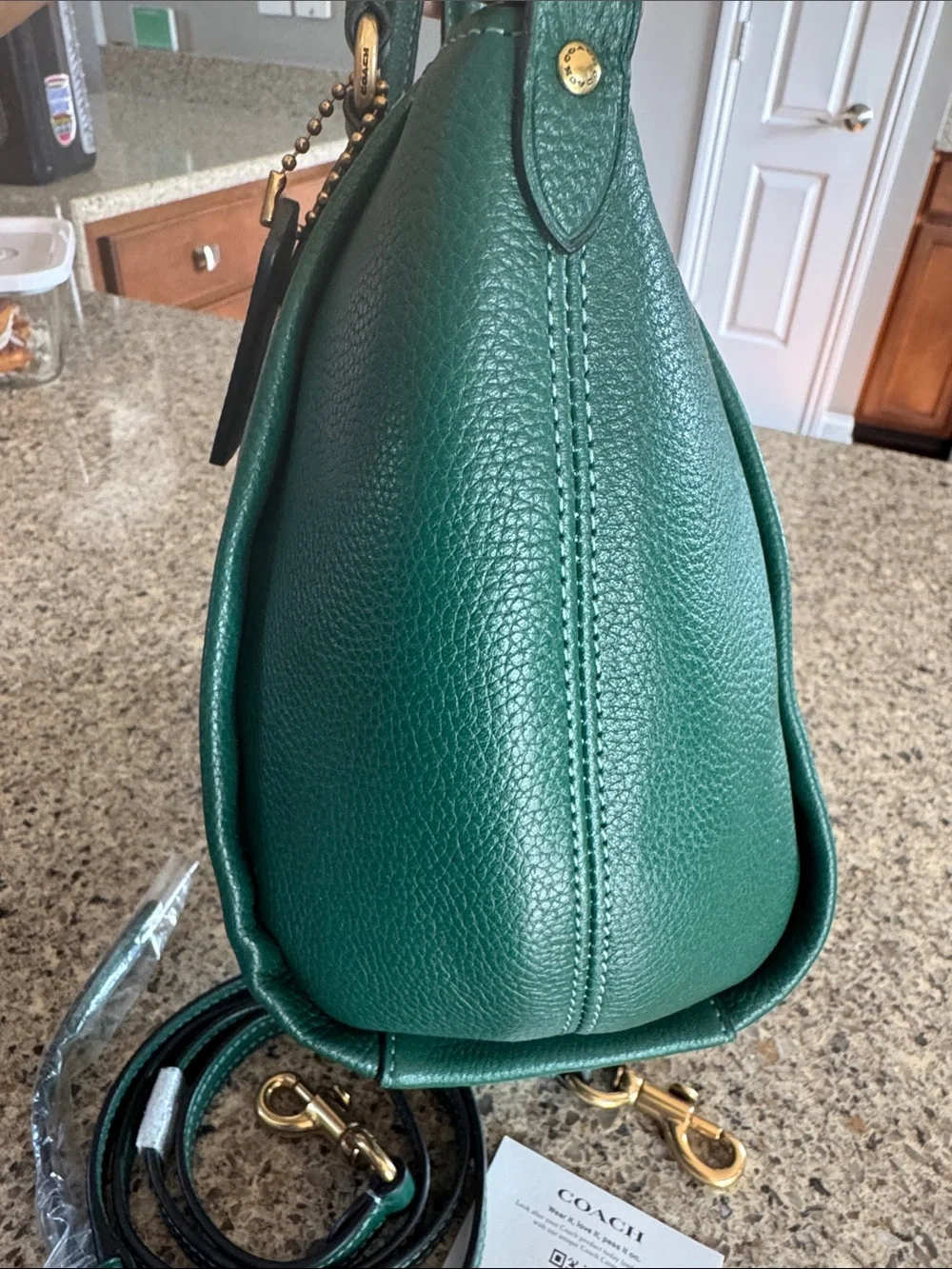 Coach Emerald Green Pebbled Leather Satchel with Gold Hardware - Picture 6 of 16